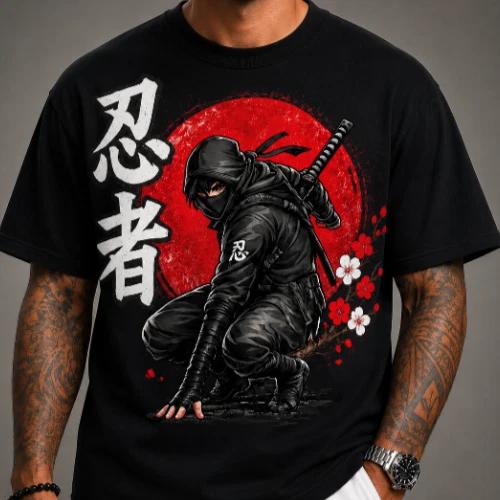 Ninja Shinobi Japanese Kanji Graphic T-Shirt - White Streetwear Anime Style S
