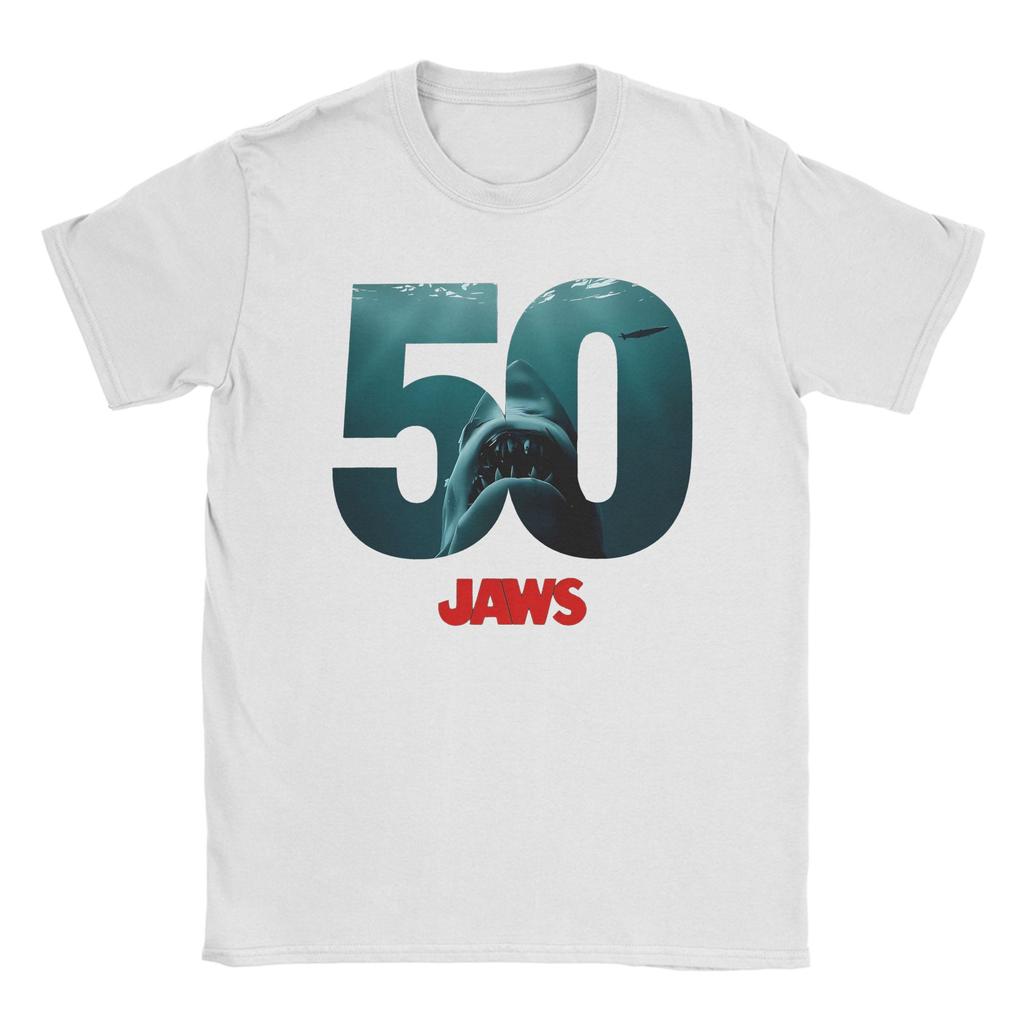 Jaws 50th T Shirt Street Style Pure Cotton TShirts Beach O Neck Leisure Tee Shirt Casual Plus Tops Fit To Man and Women