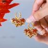 New Design Red Zircon Maple Leaf Pendant Earring For Women Light Luxury Tassel Chain Crystal Earring Girl Exquisite Jewelry