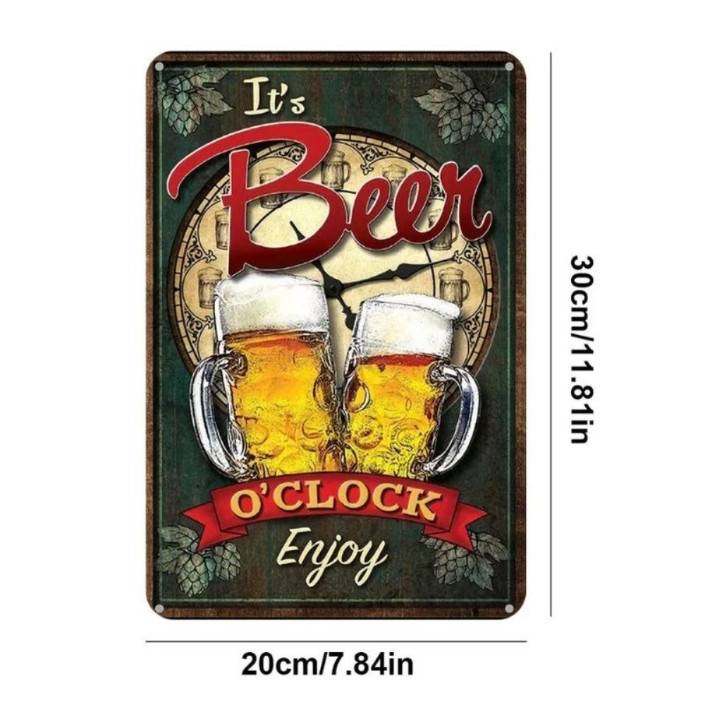 Vintage Metal Beer Clock Sign Rectangular Tin Poster Bar Wall Art 20x30 cm
