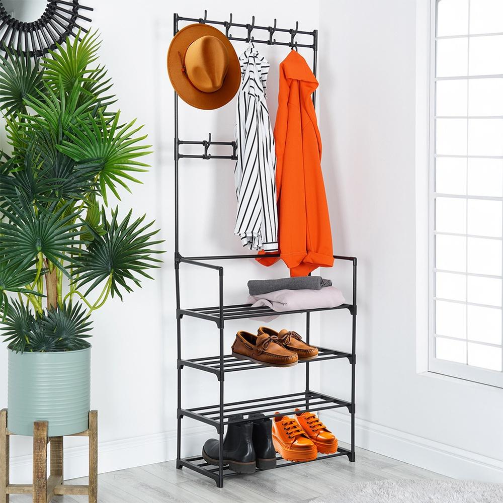 Clothes Hanger + Shelf Metal Shoe Rack Wardrobe