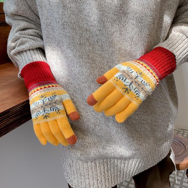 

ins Christmas wind gloves snowflake winter female cute warm winter riding fleece thickened cycling driving touch screen average size жовтий