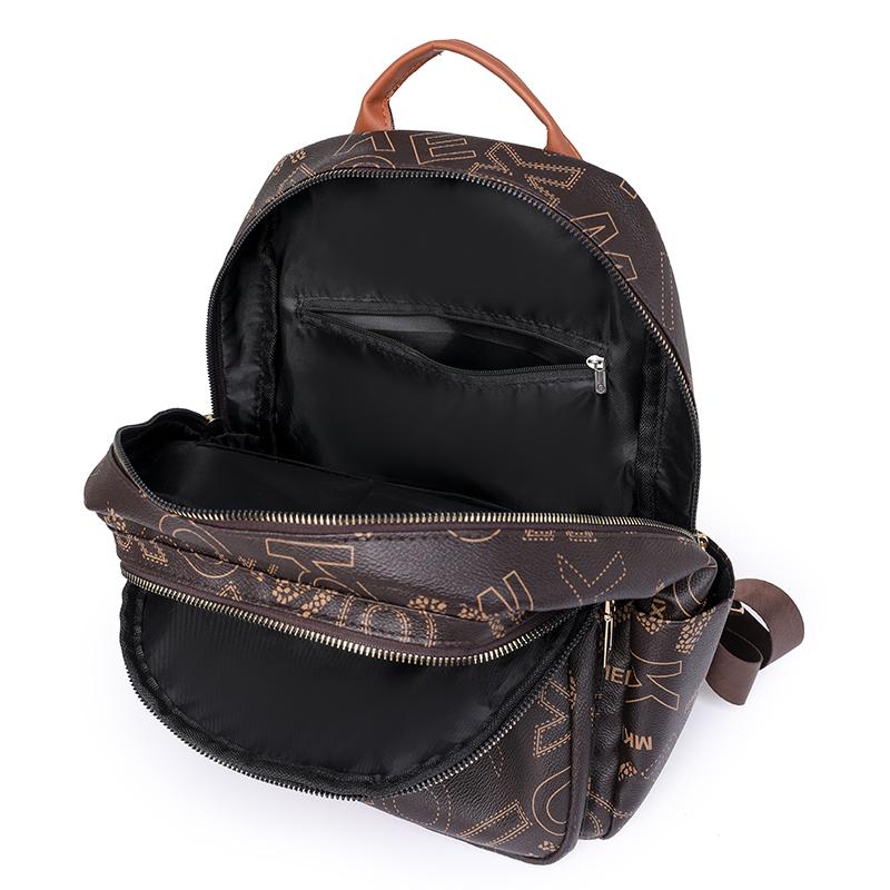 Leather Women Letter Printed Backpack Student Schoolbag Large Capacity Travel Bags