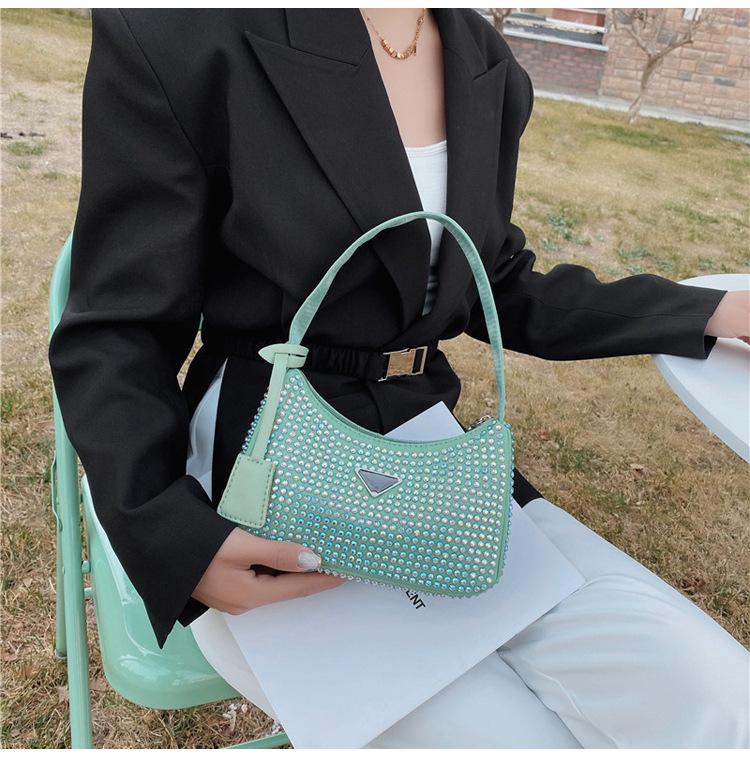 Luxury Diamond Nylon Shoulder Tote Bags For Womensmall Solid Color Women'S Designer Zipper Handbag Female Trend Armpit Bag