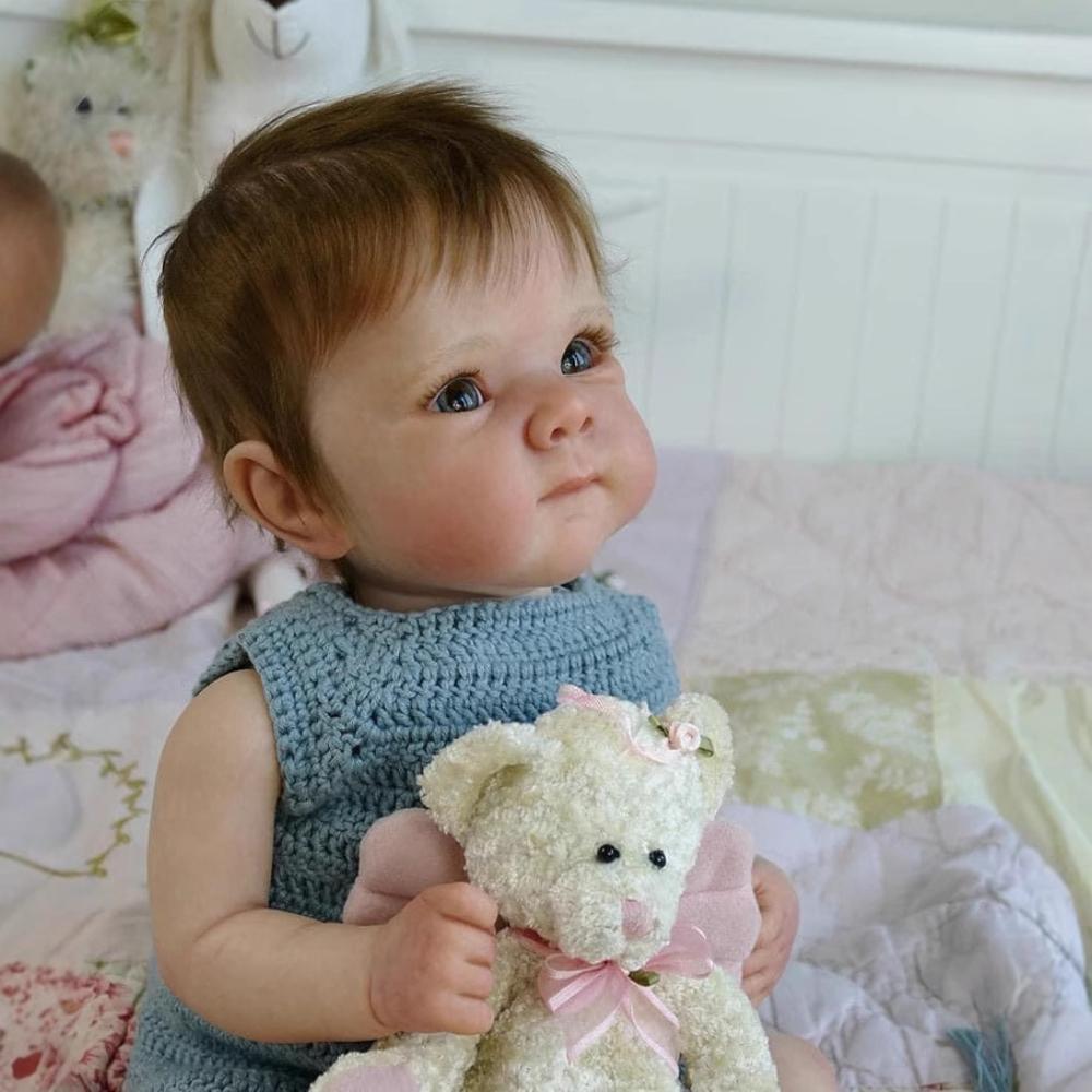 Süße wiedergeborene Kleinkindpuppe Bettie, 18 Zoll, 48 cm, Stoffkörper, weiche Emulationspuppe, trägt Pulloveranzug, exquisite 3D-bemalte Neugeborenenpuppen, Spielkamerad-Spielzeug für Kinder