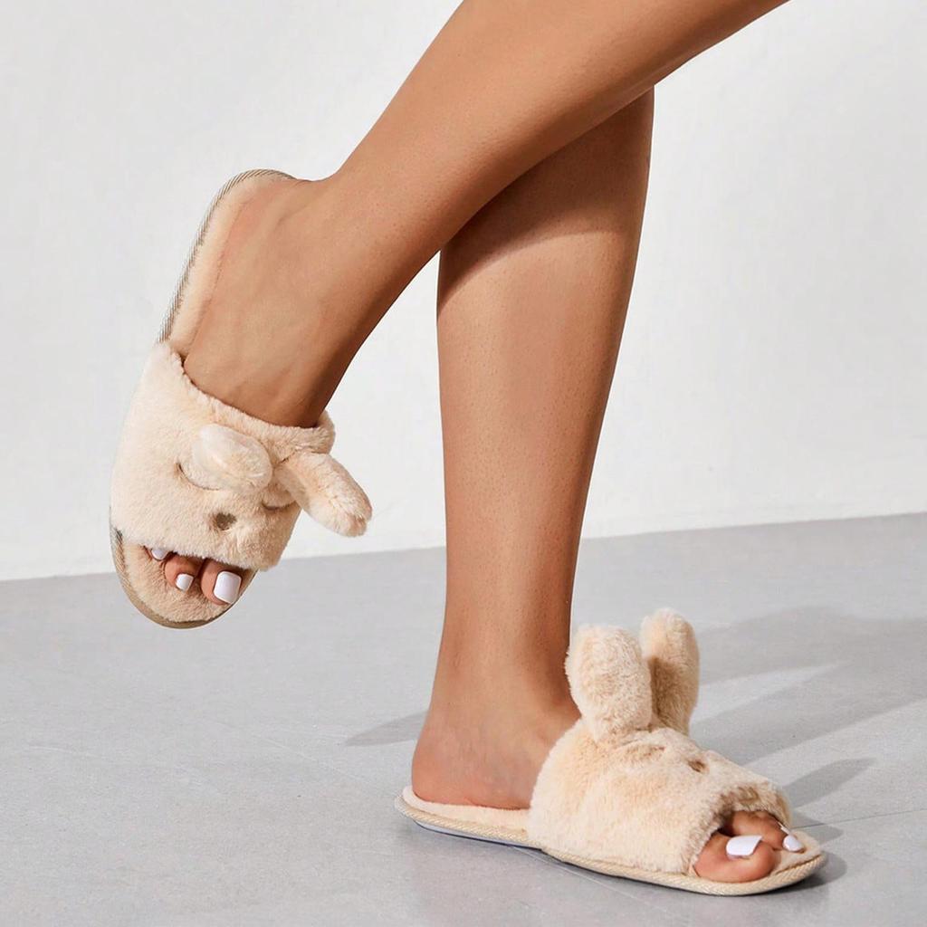 Women's Autumn/Winter Furry Rabbit Slippers - Plush, Warm One-Strap for Home & Outdoor Use