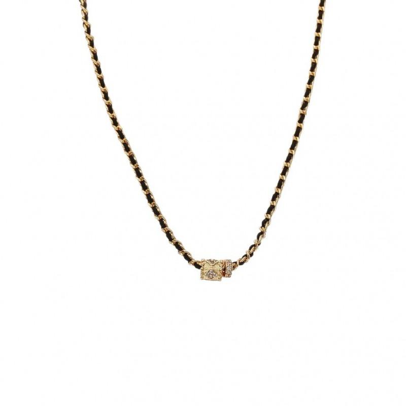 Vintage Chic Gold-Black Woven Choker Necklace Women Geometric Pendant Copper Chain Jewelry