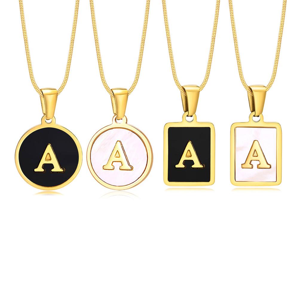 Charms Letter Initial Pendant Necklace Women , Stainless Steel Square And Round Alphabet Collar Jewelry Chrismas Gift