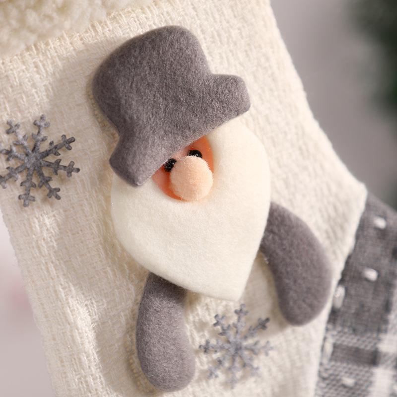 New Fabric Art Christmas Socks Grey White  Christmas Decoration Santa Claus Snowman Candy Gift Bag Christmas Tree Hanger