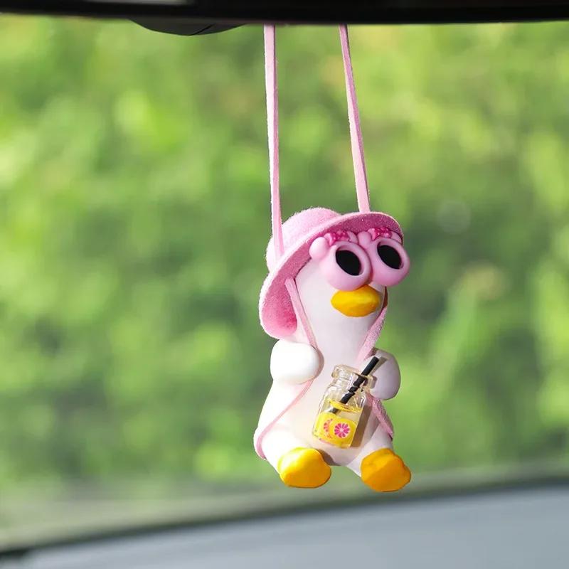 Cute Gypsum Swing Duck Anime Pendant Auto Rearview Mirror Ornaments Birthday Gift Couple Accessorie Car Fragrance Car Accessorie