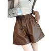 Women's Black PU Leather High-Waisted Slimming A-Line Wide-Leg Bootcut Shorts - Winter Casual Wear