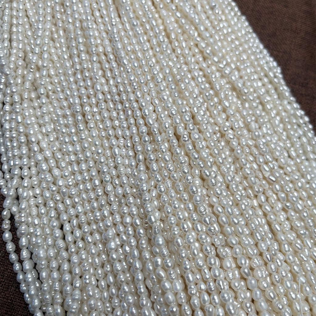 1String, White Natural Shell Mother of Pearl Beads, Handmade Rice Beads, 4-5mm, for DIY Jewelry Making, 36cm, Poor Quality But Cheap