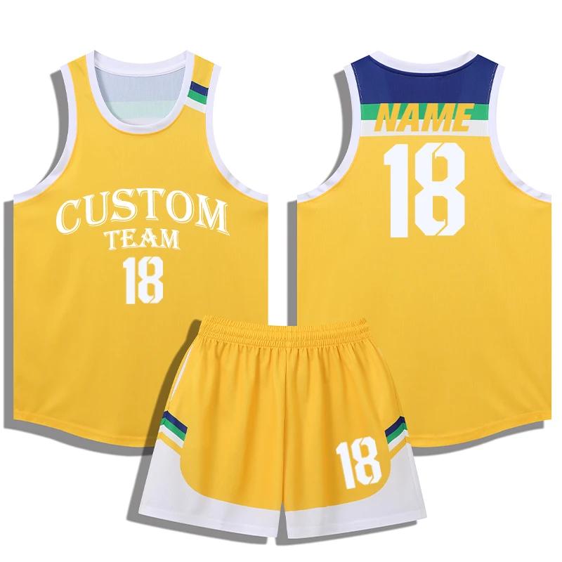 Conjunto de Camiseta y Pantalones Cortos de Baloncesto de Secado Rápido para Niños y Hombres Conjunto de Camisetas y Pantalones Cortos para Niños Ropa Deportiva Masculina Kit de Baloncesto sin Mangas Personalizado A069