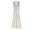 Summer New Women clothes round Neck Sleeveless A- line Decorative Layer Hem Mid-Length Knitted dress 8779637