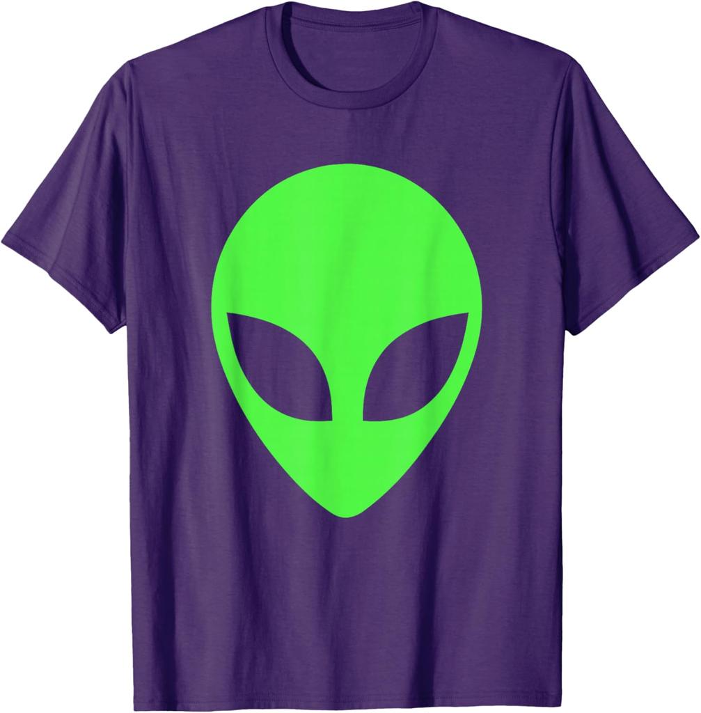 Green Alien Head Graphic Tee Breathable Cotton Casual Trip T-Shirt for Men
