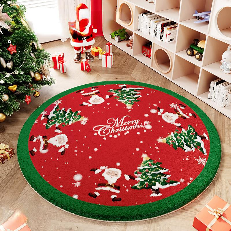 Cartoon Style Rugs for Bedroom Christmas Living Room Decoration Red Carpet Round Thickend Lounge Floor Mat Fluffy Soft Plush Rug