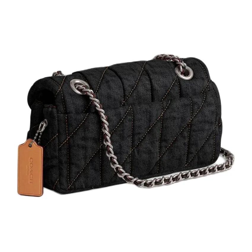 COACH Tabby Denim Nappa Leather Portable Crossbody Bag , Shoulder Bag Small Women's Silver Black (Unisex) Crossbody Bags CR701 LHBLK