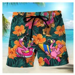 Board Shorts, Men s 3D Flamenco Print, New Hawaiian Beach Pants for Summer 2025 S