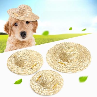 Hawaiian Party Cat Hat Vintage Adjustable Strap Fashion Straw Sun Hat Pet Hats Pet Costume for Cat Dog Pet Clothing Accessories