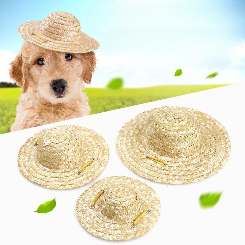 Hawaiian Party Cat Hat Vintage Adjustable Strap Fashion Straw Sun Hat Pet Hats Pet Costume for Cat Dog Pet Clothing Accessories
