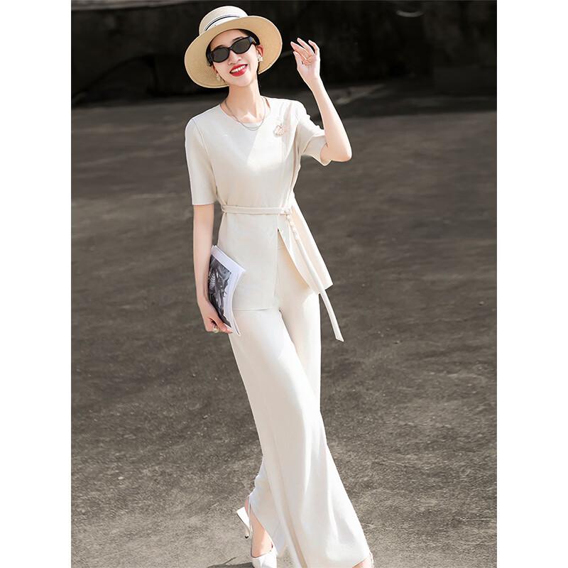 Elegantes Damen-Hosenanzug-Set mit kurzen Ärmeln und weitem Bein