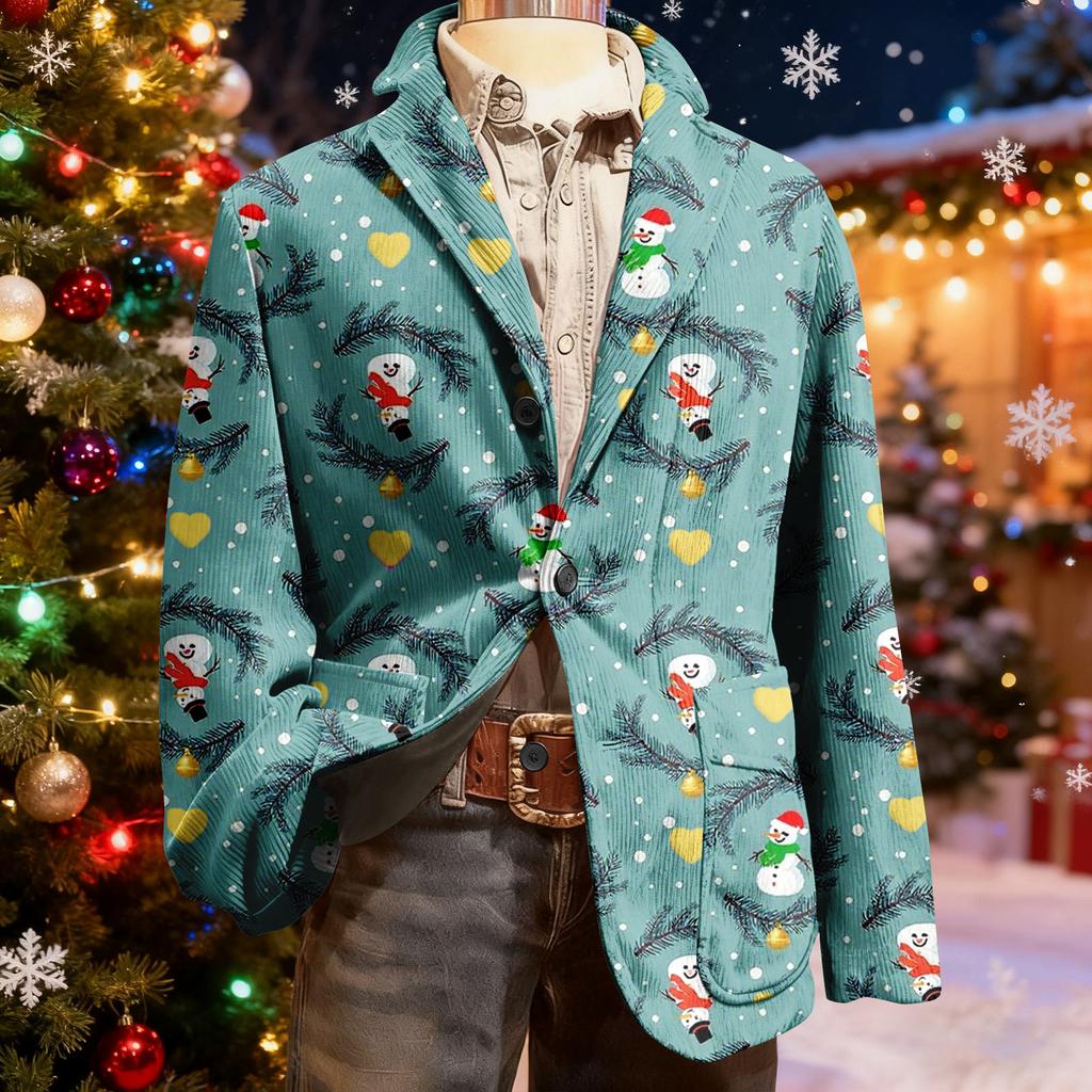 Herren Hässlicher Weihnachten Kord Warmtaschen Anzugjacke Strickjacke Herren Freizeitanzug