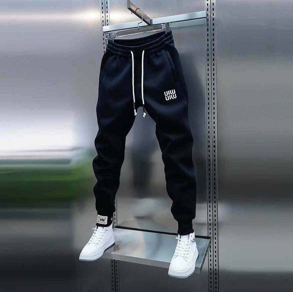 Trendy men's solid color sweatpants simple splicing tied feet, Harlan pants elastic waist pants