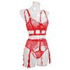 Lace Underwire Sexy Three-Piece Lingerie Set with Slit