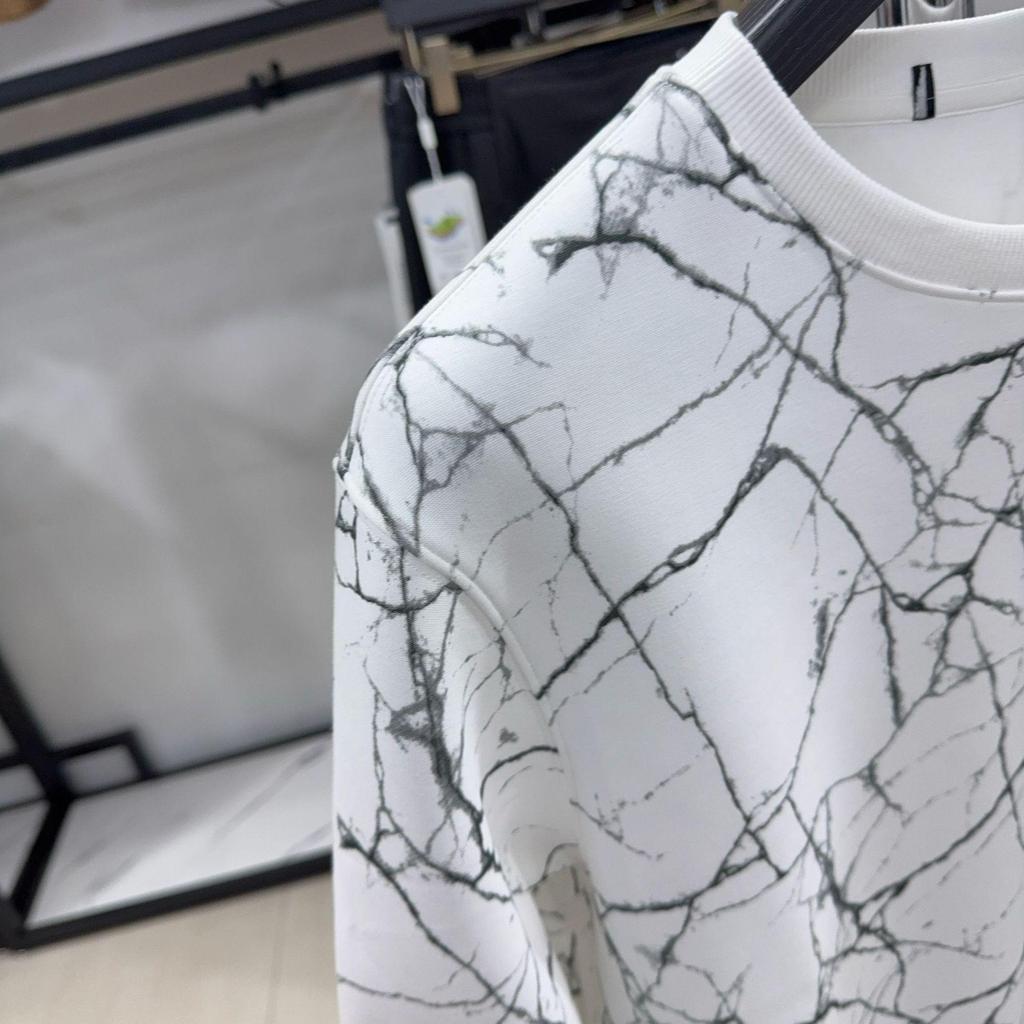 H Family Marble Print Casual Round Neck Hoodie - Warm, Long Sleeve Pullover for Men (3U063)