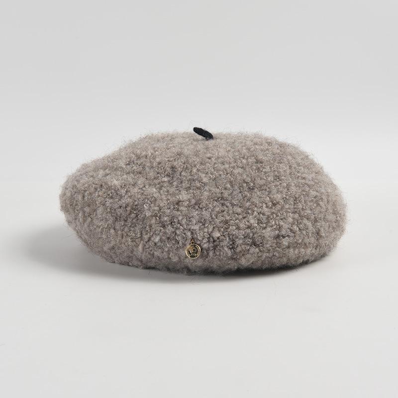 Beret Female Autumn And Winter Show Small Temperament Literary And Retro Circle Lamb Plush Big Head Circumference Versatile Painter Hat