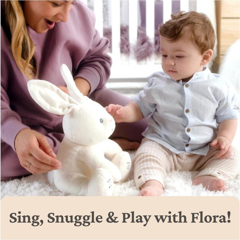 Interactive Musical Plush Bunny Toy with Sound & Light Effects, Soothing Stuffed Animal for Babies 0+ Months, Cream Color
