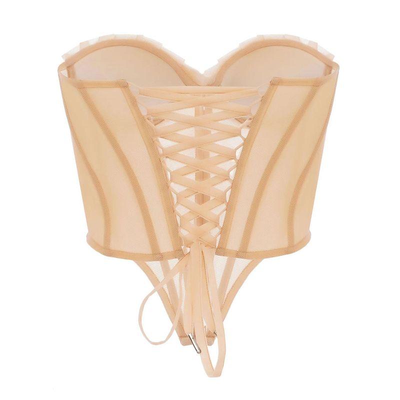 Transition Sexy Shell Pleated Zou Three-Dimensional Fishbone Back Strap Mesh Gentle Beauty Back Vest Flesh Color Inner Wear Blouse
