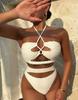Damen Badeanzug Einfarbig Neckholder zum Binden Hohe Taille Getrennter Badeanzug Bikini Strandbekleidung Badeanzüge