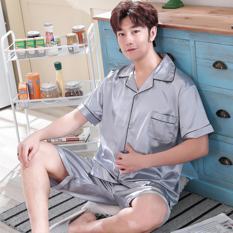 Men's Satin Short Sleeve Pajama Set - Ice Silk Plus Size