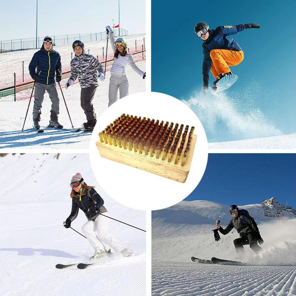Drewniana Rączka Szczotka do Snowboardu Mosiężna/Nylonowa Szczotka Narzędzie do Snowboardu Szczotka do Smarowania Nart Sporty Zimowe