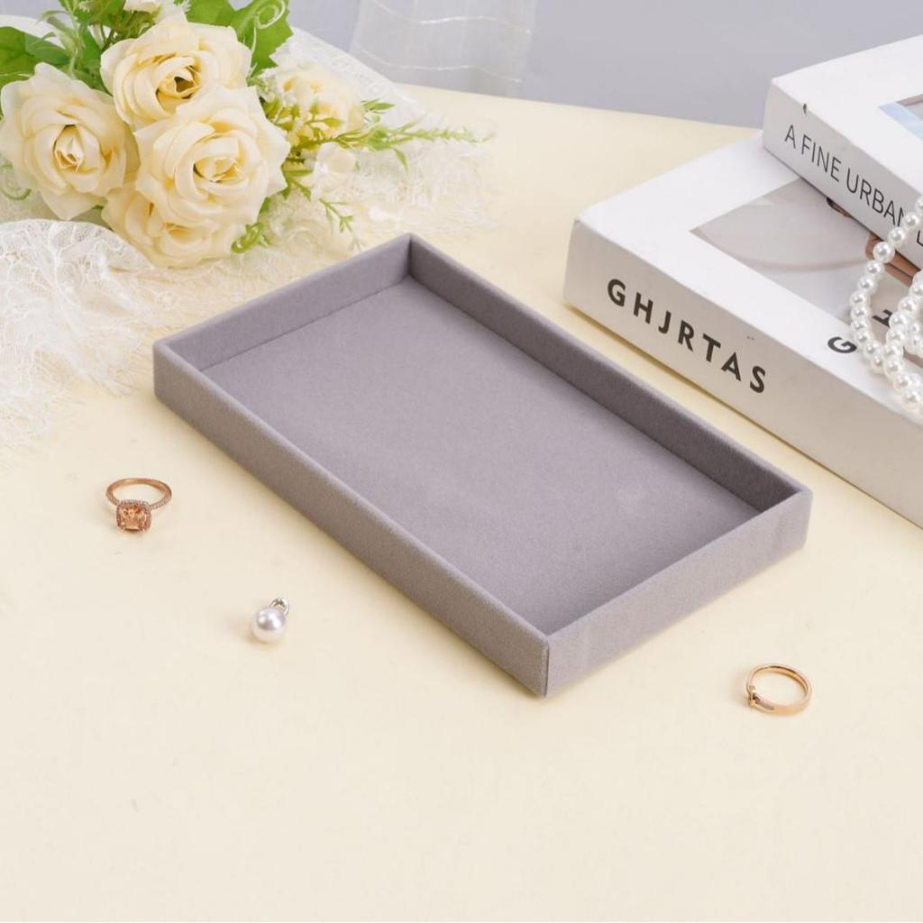 Velvet Jewelry Box with Drawer: Grey Multifunctional Tray for Necklaces & Rings