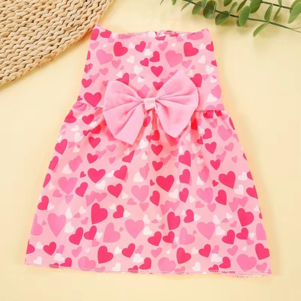 Heart Patten Medium/Small Pet Skirts Bow Lace Dog‘s Summer Dress For Puppy Poodle Chihuahua Etc