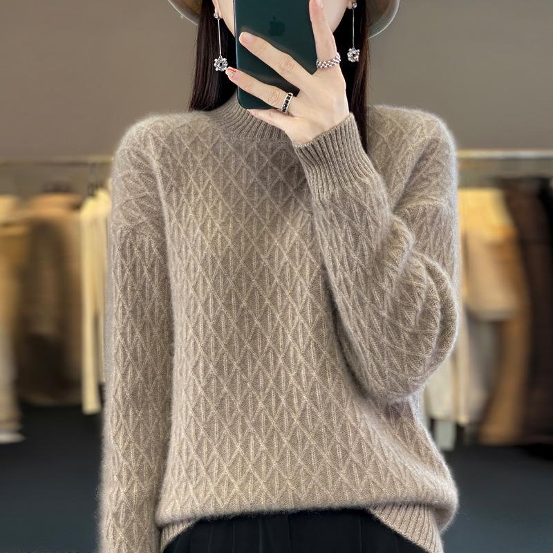 Women's Thick Knit Half-High Collar Sweater - 2024 New Autumn/Winter Collection, Versatile and Loose Fit Wool Sweater