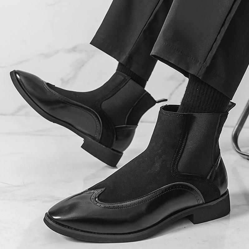 

Luxury Designer Winter High Tops Pointed Patent Leather Brogues Ankle Boots For Men s Flats Mixed Patchwork Shoes Zapatos Hombre 38 чорний
