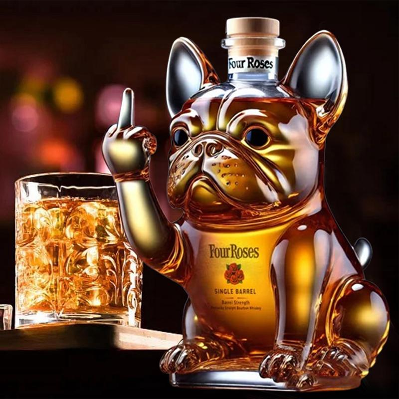 Vtipná láhev na víno buldok se vztyčeným prostředníčkem - Karafa na whisky pro žerty, bar, kancelář a domácí dekoraci