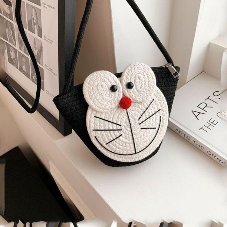 Cute Cartoon Doraemon Shoulder Cross Woven Bag Summer Bag Women 2025 New Ins Bucket Bag Niche