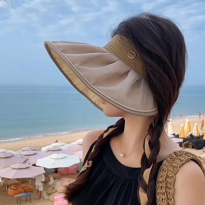 2025 New Big Brim Shell Visor Double-sided Straw Bucket Hat Summer Meal Ultraviolet Empty Top Hat