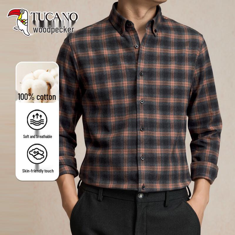 TUCANO Men s Brushed Cotton Plaid Long-Sleeve Shirt S