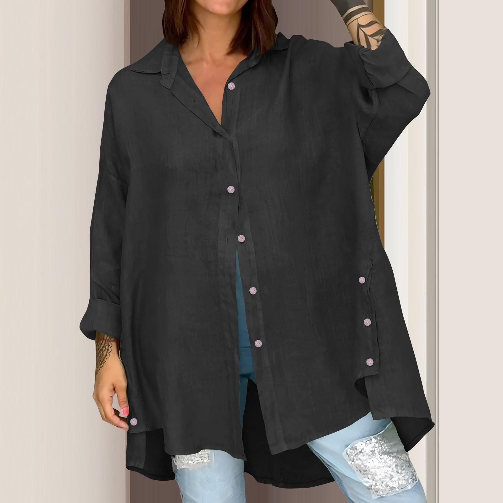 Женская мода, свободная однотонная хлопковая блузка с девятиминутными рукавами, топ XXXL чёрный