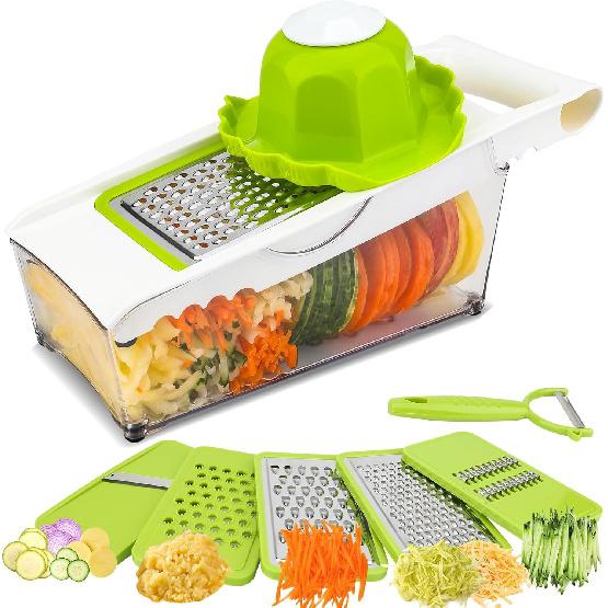 Graters For Kitchen, Cheese Grater with Container, Mandoline Slicer For Kitchen, Vegetable Grater, Carrot Shredder, Julienne Slicer and Peeler,