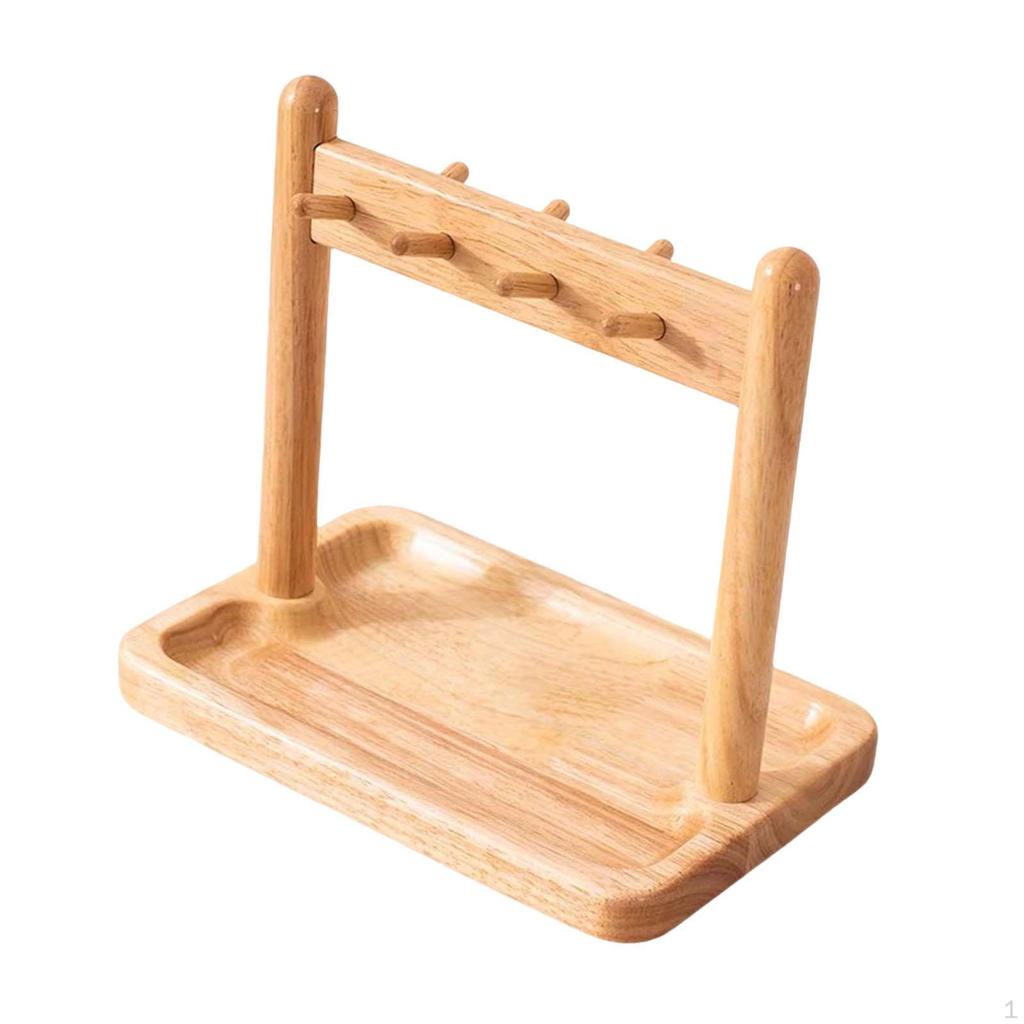 Desktop Key Holder Jewelry Organizer Stand Elegant Versatile Wood Rack with Hooks for Countertop