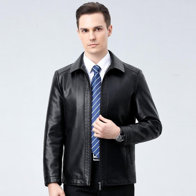 Middle-aged Autumn and Winter Leather Jackets for Men, Genuine Leather Sheepskin, Middle-aged and Elderly Dad's Outfits, Plus Fleece Leather Jackets