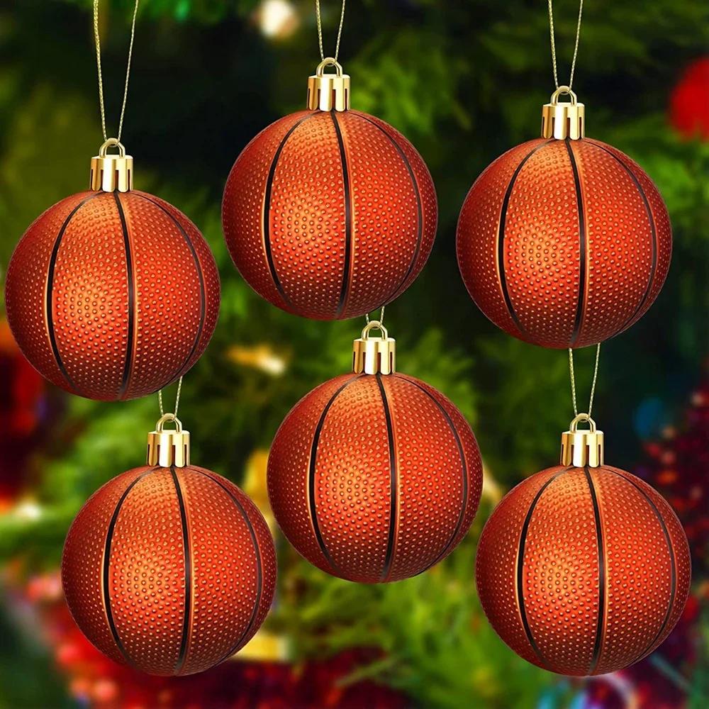 6 Stück/Karton Weihnachtsbaumschmuck Kugel Kunststoff Weihnachten Baumschmuck Sport Thema Basketball Fußball Party Weihnachtsbaum Dekoration
