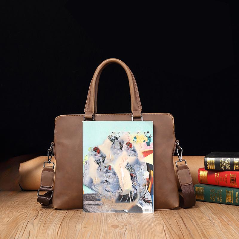 Korejská verze Crazy Horse Leather Pánská kabelka Taška přes rameno Aktovka PU Měkká kožená počítačová taška Neformální pánská taška