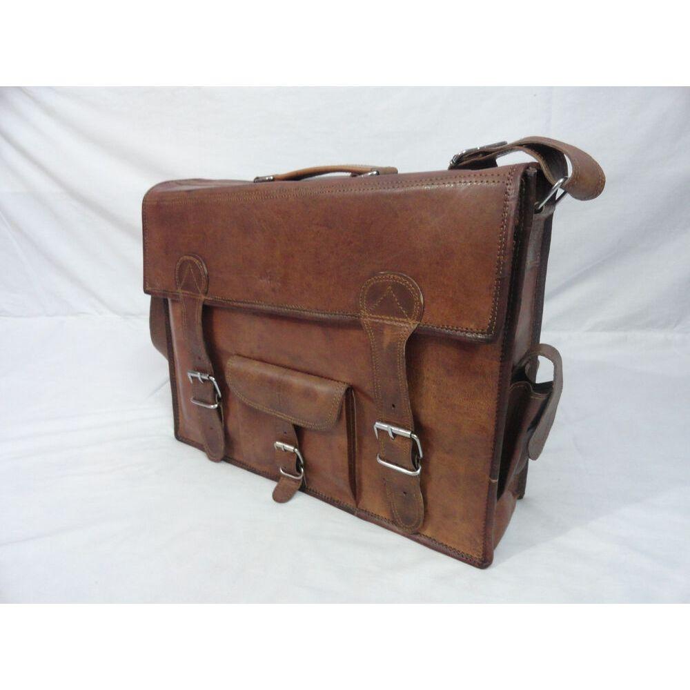 17 In Vintage Leather Briefcase Office Messenger Bag Satchel Laptop Shoulder Bag